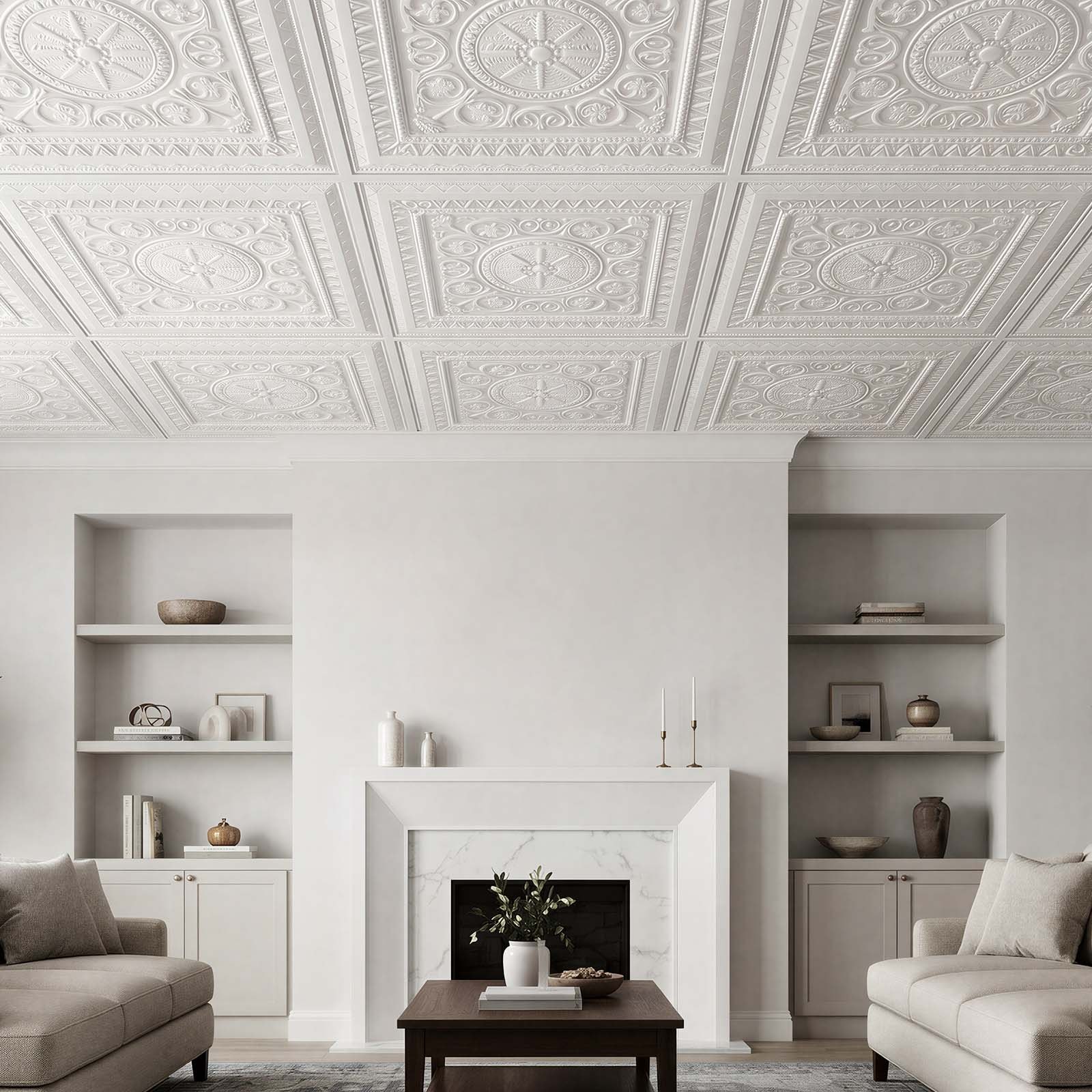 VEVOR Pannelli per Controsoffitto in PVC 605 x 605 mm 12 Pezzi Bianchi, Pannelli con Motivo Geometrico 3D, Lisci per Griglia, Resistenti e Verniciabili, Facili da Tagliare, per Casa e Ufficio