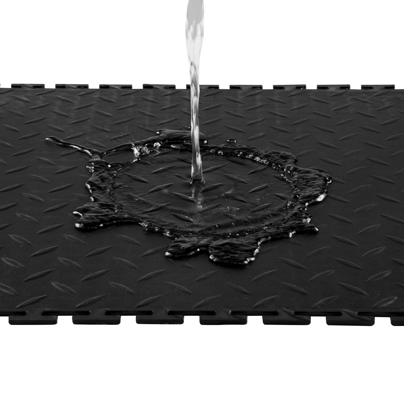 VEVOR Piastrelle per Pavimenti da Garage, Confezione da 16 Piastrelle Modulari a Incastro da 513 x 513 x 5 mm, Tappetini Antiscivolo in PVC con Piastra Diamantata per Officina, Magazzino, Nero