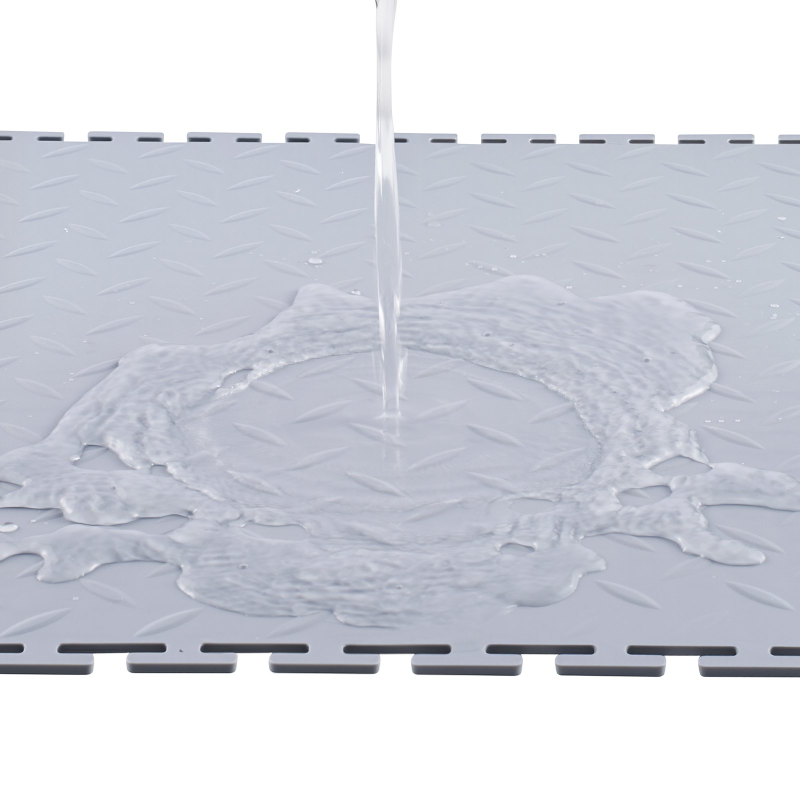 VEVOR Piastrelle per Pavimenti da Garage, Confezione da 8 Piastrelle Modulari a Incastro da 513 x 513 x 5 mm, Tappetini Antiscivolo in PVC con Piastra Diamantata per Officina, Magazzino, Argento