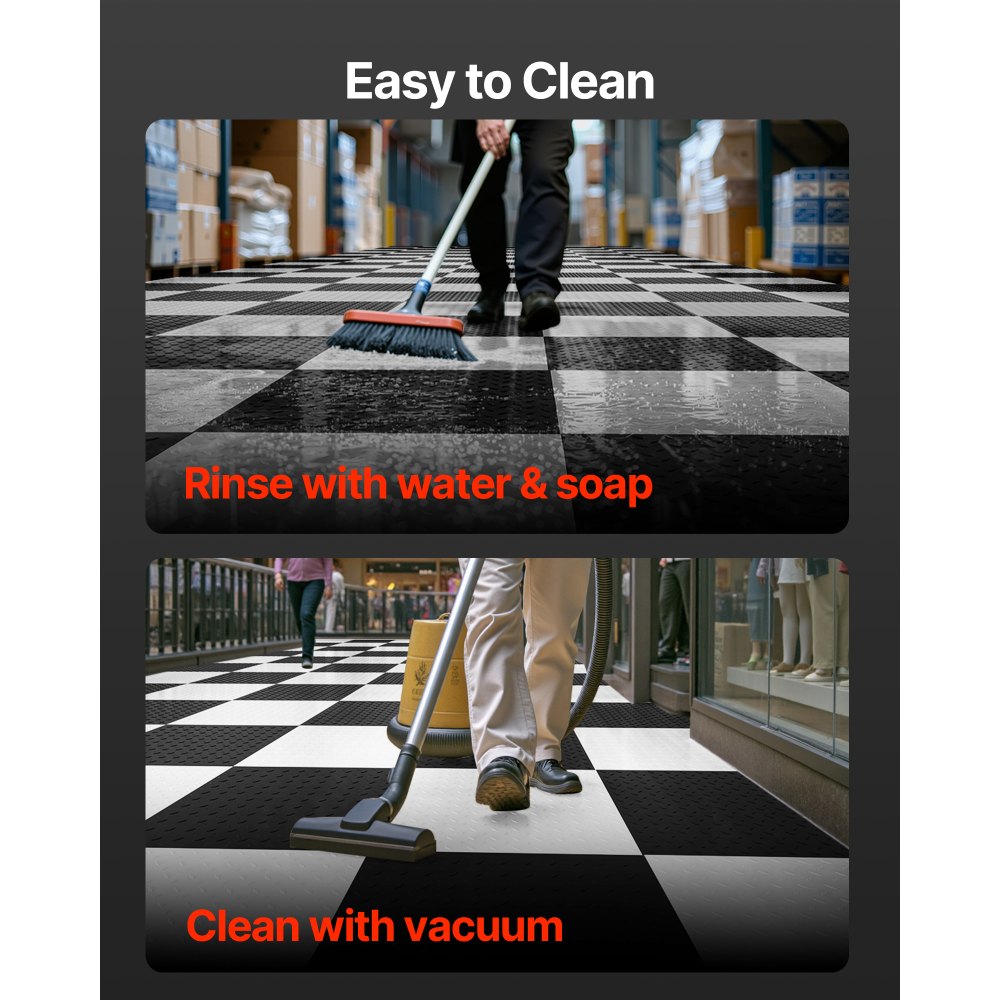 VEVOR Piastrelle per Pavimenti da Garage, Confezione da 8 Piastrelle Modulari a Incastro da 513 x 513 x 5 mm, Tappetini Antiscivolo in PVC con Piastra Diamantata per Officina, Magazzino, Nero