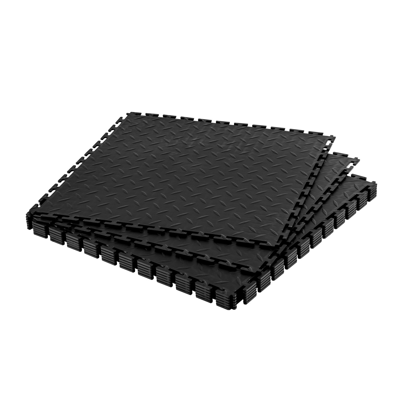 VEVOR Piastrelle per Pavimenti da Garage, Confezione da 8 Piastrelle Modulari a Incastro da 513 x 513 x 5 mm, Tappetini Antiscivolo in PVC con Piastra Diamantata per Officina, Magazzino, Nero