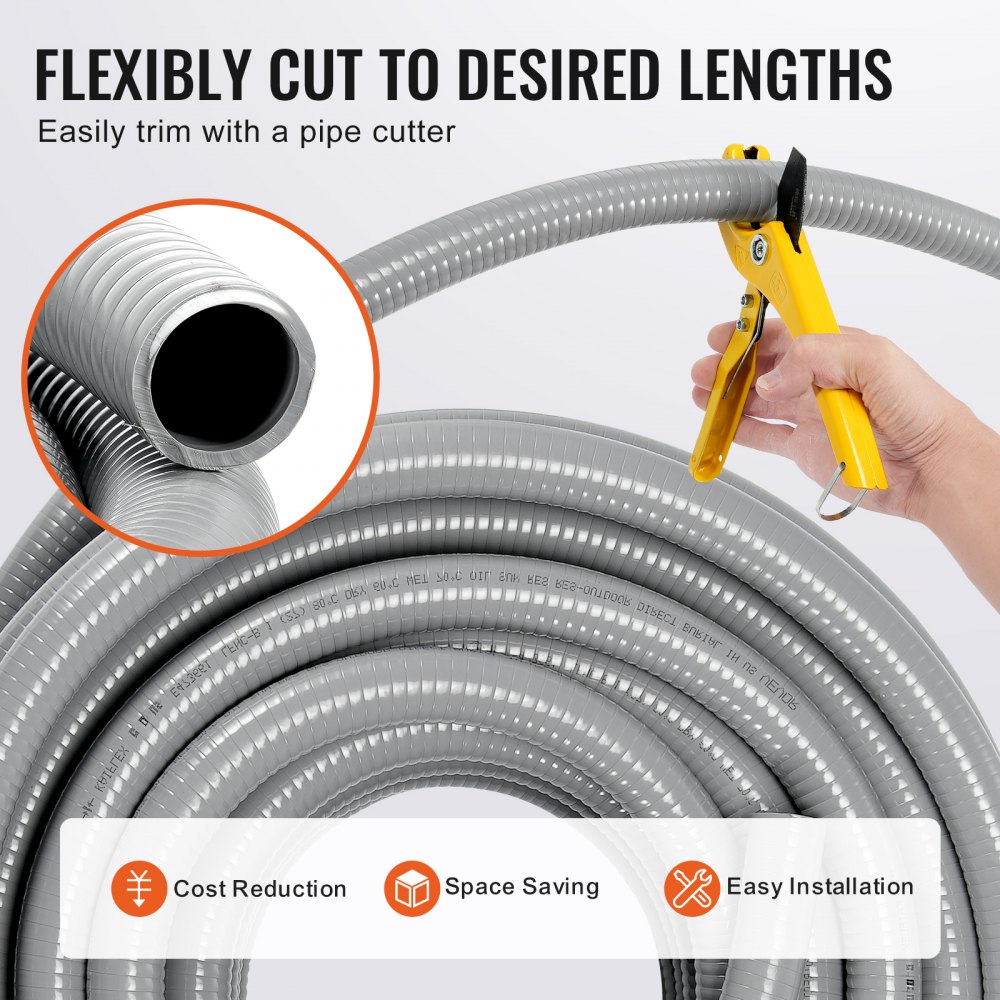 VEVOR 25.4 mm flexible hose, 30.5 m, liquid-tight PVC conduit, non-metallic, with 5 straight and 5 90-degree pipe fittings, for air conditioning motor control pump, IP65