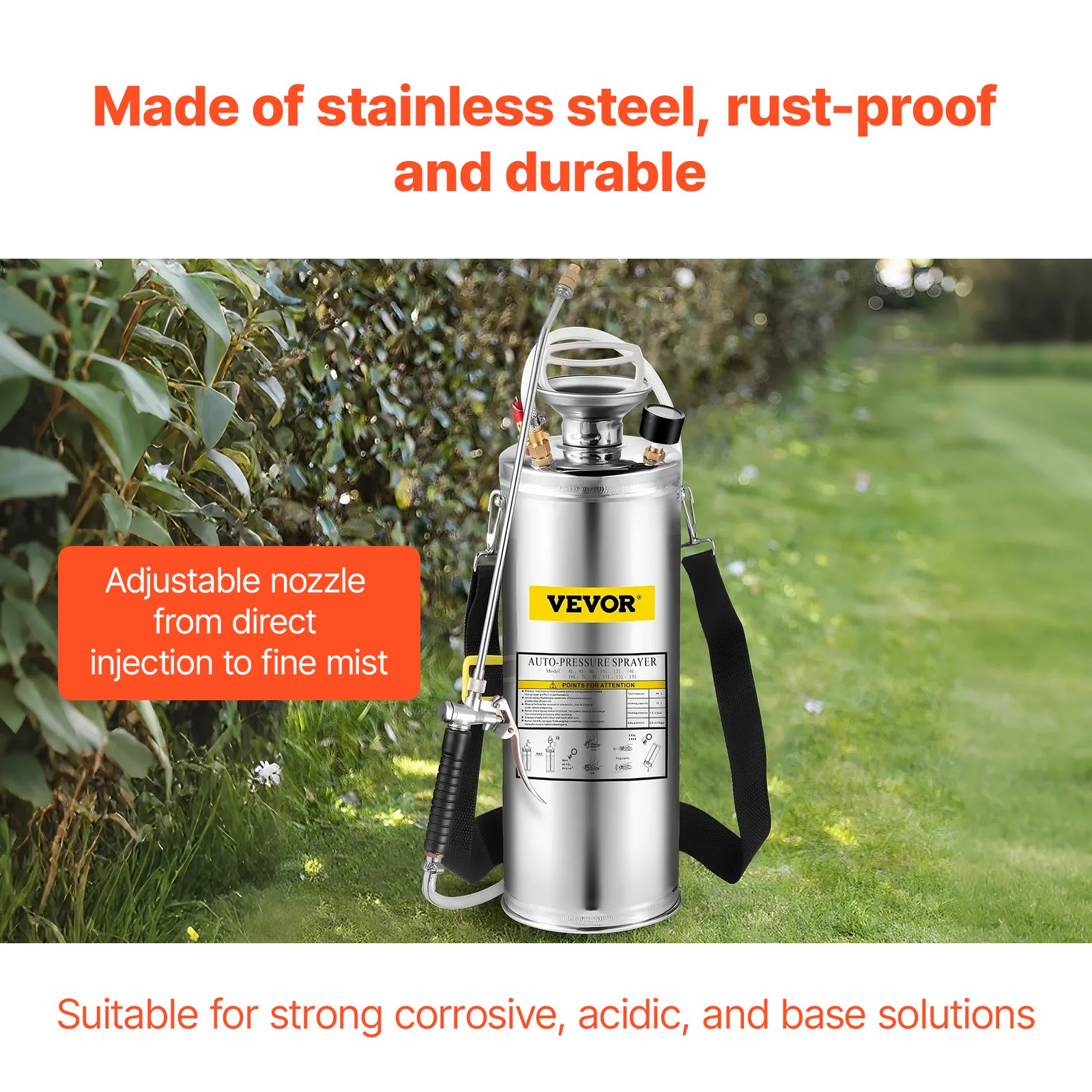 VEVOR Spruzzatore 10L in Acciaio Inossidabile, Spruzzatore Manuale a Pompa in Acciaio, 3 Gallon con Spruzzatore per Giardinaggio, Irroratrice Manuale, Domestico e Pulizia del Terreno