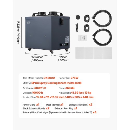 VEVOR Estrattore di Fumi di Saldatura 275 W con Filtri a 4 Stadi e 10 Velocità