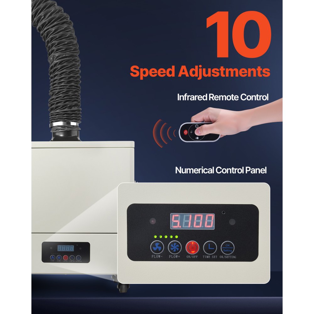 VEVOR Welding Fume Extractor, 459 m³/h Soldering Fume Absorber with 280 W Motor, 4-Stage Filter, 10-Speed & Remote Control Smoke Cleaner for Soldering, Engraving, DIY Welding