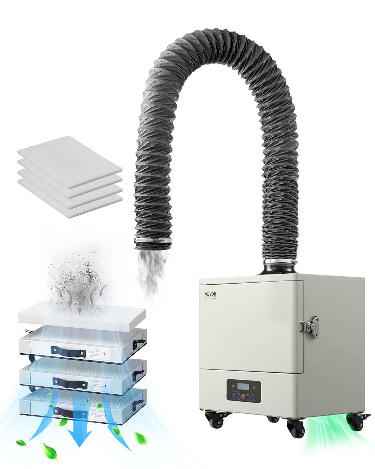 VEVOR Estrattore di Fumi di Saldatura 459 m³/h Aspiratore di Fumi di Saldatura ad Aspirazione Forte con Motore Senza Spazzole 280 W Filtri 4 Stadi, 10 Velocità con Telecomando per Saldatura, Incisione