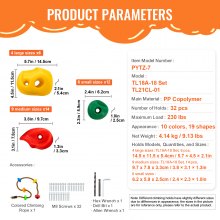 VEVOR 32 Prese per Arrampicata Roccia con Corda da Arrampicata Colorata Hardware