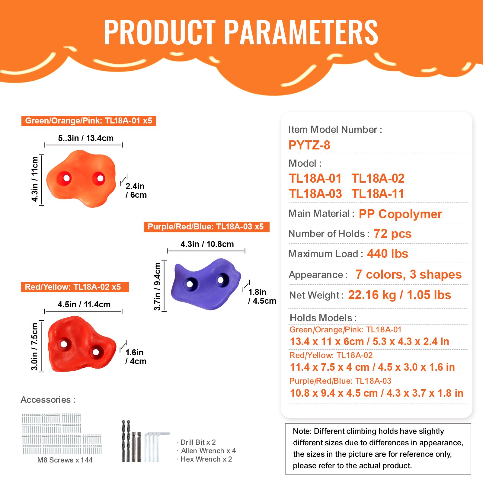 VEVOR 72 climbing holds, climbing rocks in various sizes and colors for children and adults, climbing wall holds with mounting accessories, climbing wall holds for indoor and outdoor playgrounds