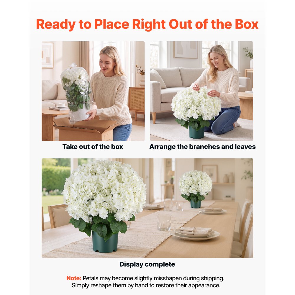 VEVOR Ortensie Artificiali in Vaso 508 mm, Set da 2, Fiori Finti da Esterno, Fiori Artificiali Bianchi in Seta e PE, con Vaso per Veranda, Patio, Ingresso, Casa, Interni ed Esterni, Pronte da Esporre