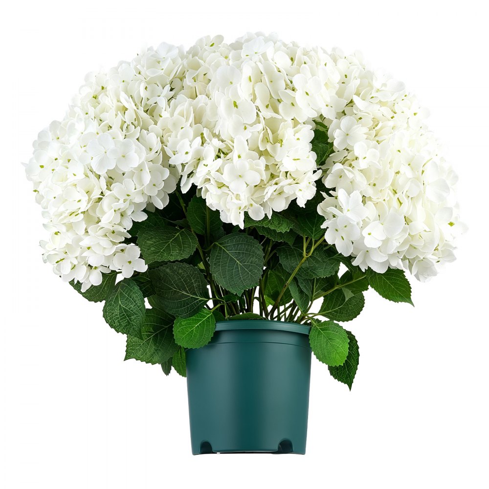 VEVOR Ortensie Artificiali in Vaso 508 mm, Set da 2, Fiori Finti da Esterno, Fiori Artificiali Bianchi in Seta e PE, con Vaso per Veranda, Patio, Ingresso, Casa, Interni ed Esterni, Pronte da Esporre