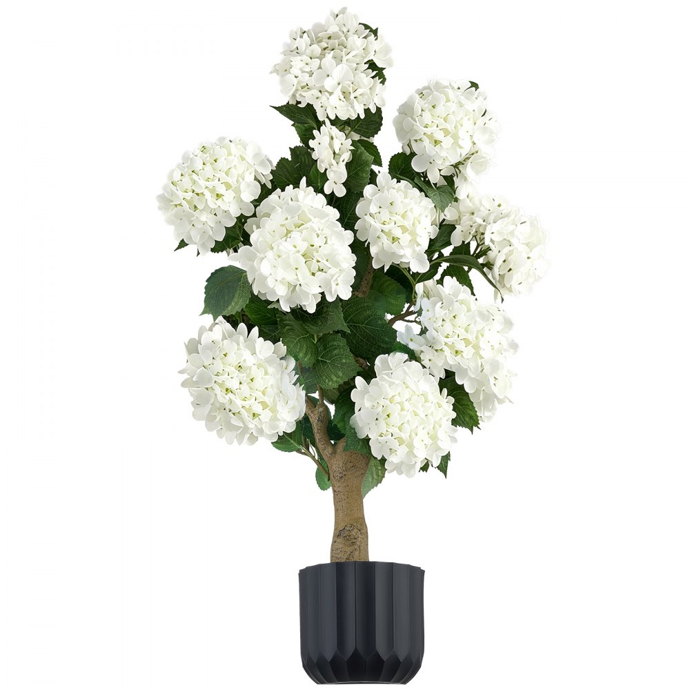VEVOR Artificial Potted Hydrangeas 889 mm 2-Pack Fake Flower Plants White, for Porch, Patio, Entryway, & Home Decor, Indoor & Outdoor Use, Silk and PE Blooms in Pots, Ready to Display Faux Plants