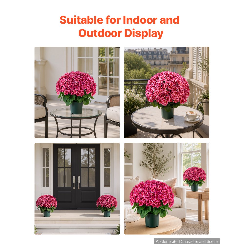 VEVOR Gerani Artificiali in Vaso 508 mm, Set da 2, Fiori Finti da Esterno, Fiori Artificiali Rosa Intenso in Seta e PE, Ideale per Veranda, Patio, Ingresso, Casa, Interni ed Esterni, Pronti da Esporre