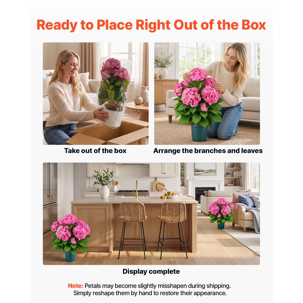 VEVOR Ortensie Artificiali in Vaso 711 mm, Set da 2 Fiorni Finti da Esterno, Fiori Artificiali Rosa in Seta e PE, con Vaso per Veranda, Patio, Ingresso, Casa, Interni ed Esterni, Pronte da Esporre