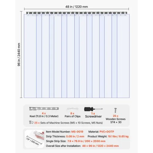 Strisce Per Tende Porte In PVC Trasparente – Set Da 7, 200x18 Cm, Spessore 2 Mm, Per Magazzini E Celle Frigorifere