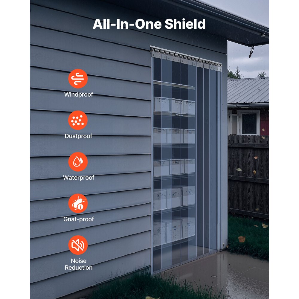 VEVOR Tenda a Strisce in Plastica Spessore 2mm, Altezza 2,4m, 16 Strisce di Tenda Larghezza 2,4 m per Isolamento per Congelatori Magazzini Garage, Tenda in Plastica Impermeabile per Porte