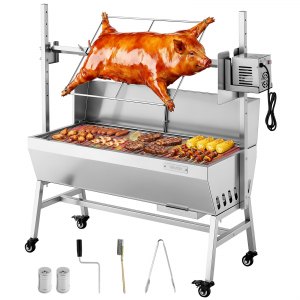 VEVOR Girarrosto Elettrico 38 W Con Griglia In Acciaio Inox 94 Cm – Portata 60 Kg, 7 Altezze Regolabili, Per Camping E Barbecue