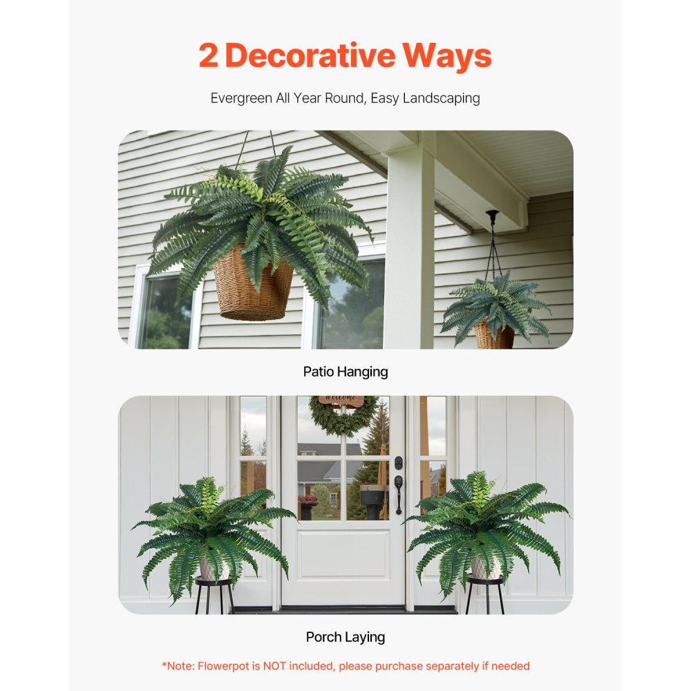VEVOR Artificial Ferns, 2 pcs., Diameter 80-86 cm, Artificial Boston Fern, Wall Decoration with 30 Branches, Artificial Fern for Home & Office (Flower pot not included)