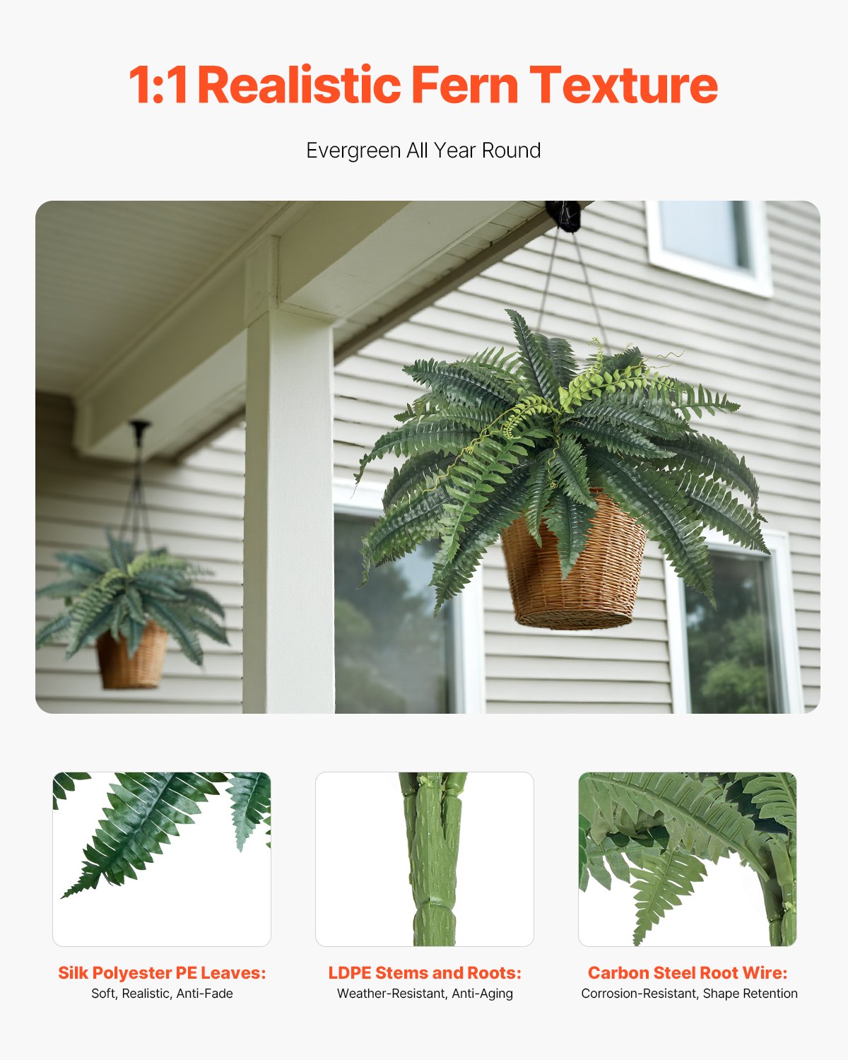 VEVOR Artificial Ferns, 2 pcs., Diameter 80-86 cm, Artificial Boston Fern, Wall Decoration with 30 Branches, Artificial Fern for Home & Office (Flower pot not included)