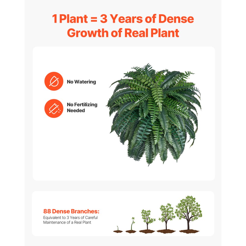 VEVOR Artificial Ferns, Diameter 110-120 cm, Artificial Boston Ferns, Wall Decoration with 88 Branches, Artificial Fern for Home, Office & Outdoor (Flower Pot Not Included)