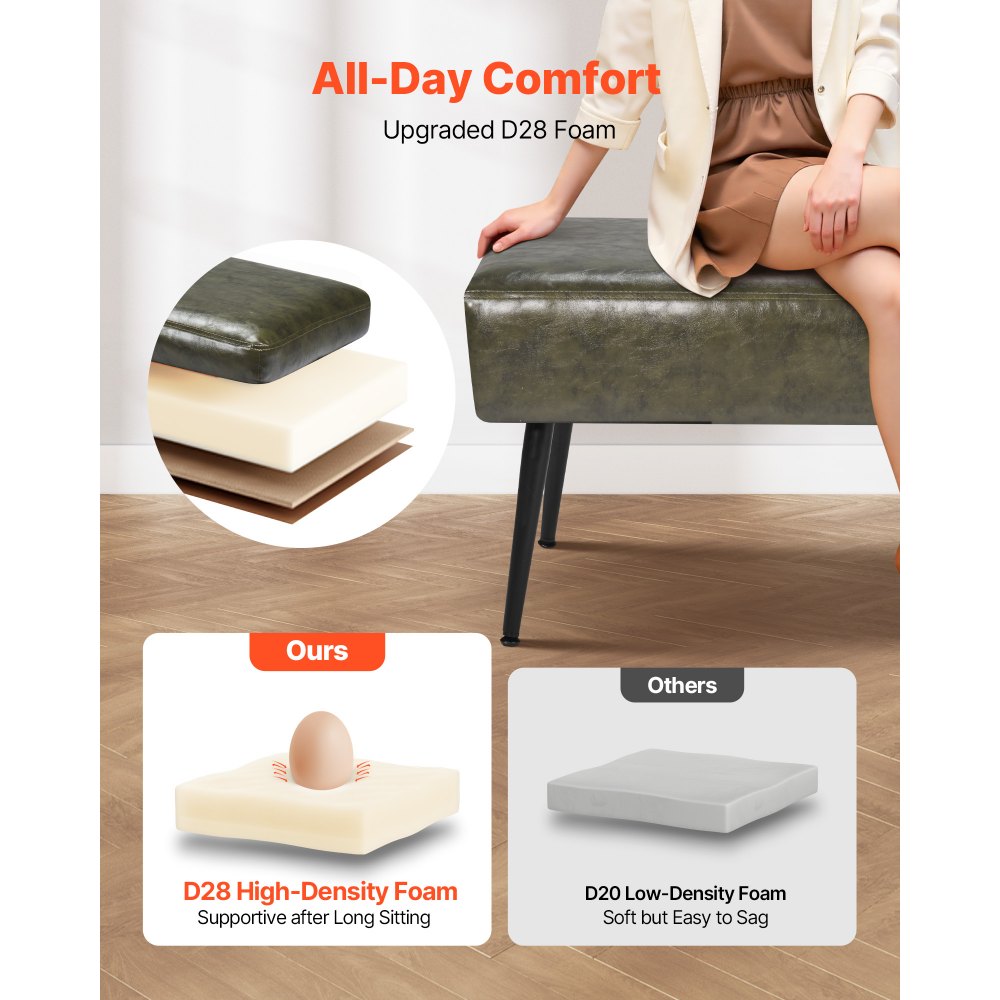 VEVOR Panca da Camera da Letto in Pelle, Panca in Similpelle con Gambe in Metallo e Cuciture per Ingresso, Seduta  Imbottita per Scarpe, Panche Moderne per Soggiorno, Sala da Pranzo, Verde