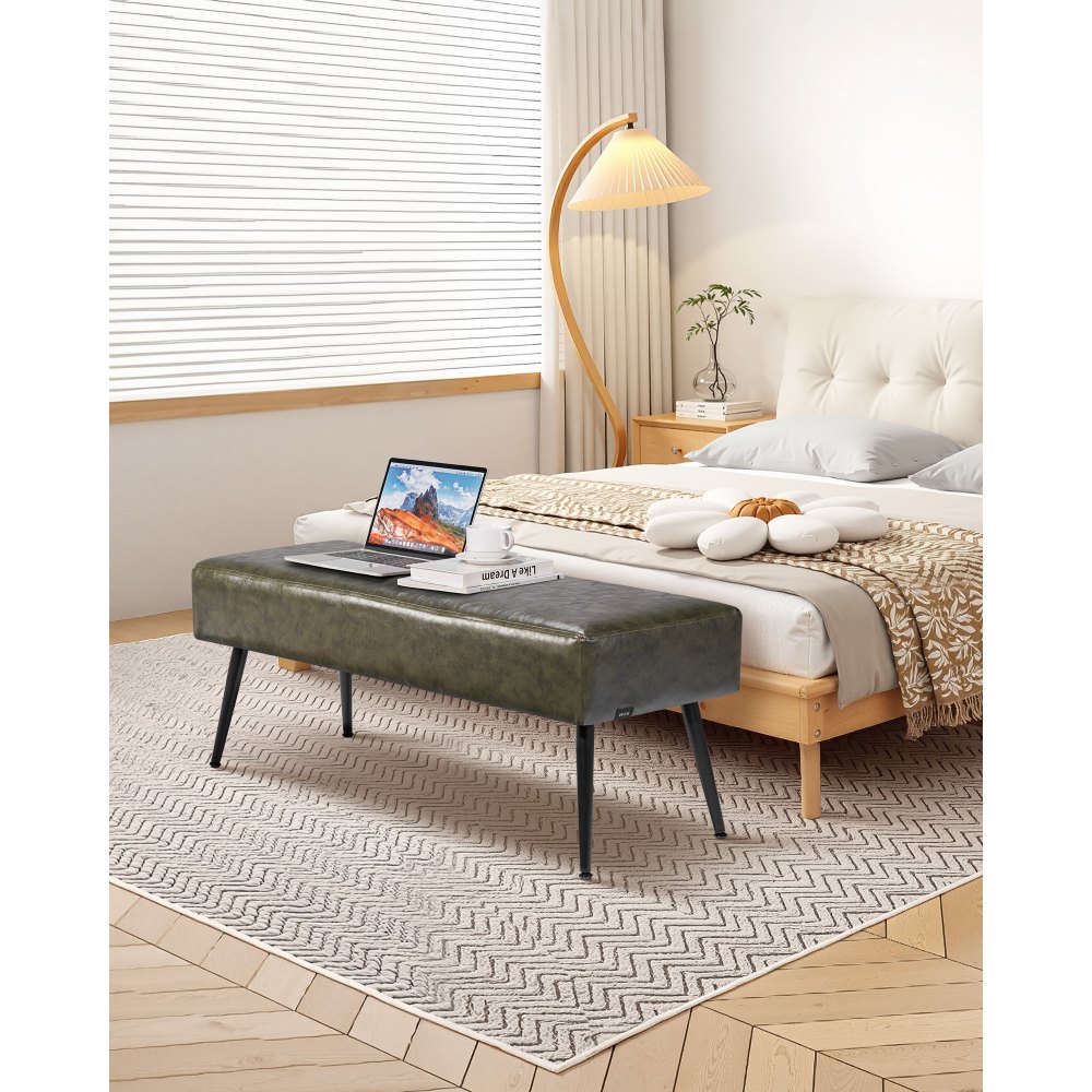 VEVOR Panca da Camera da Letto in Pelle, Panca in Similpelle con Gambe in Metallo e Cuciture per Ingresso, Seduta  Imbottita per Scarpe, Panche Moderne per Soggiorno, Sala da Pranzo, Verde