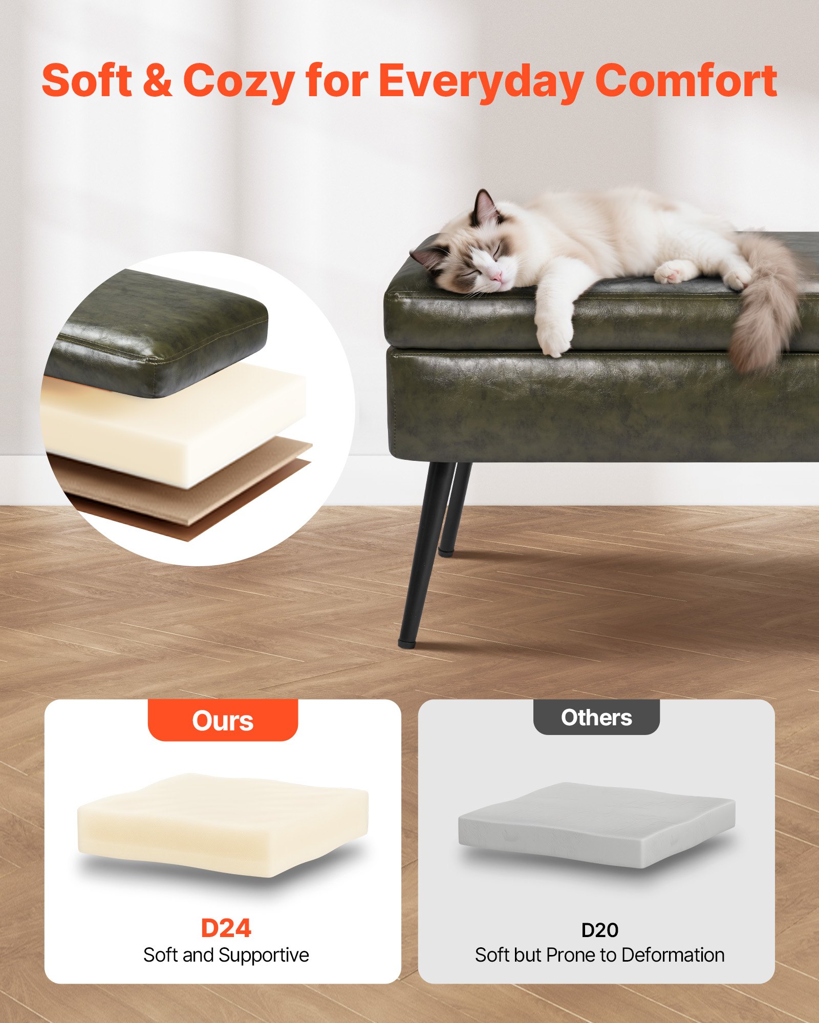 VEVOR Panca Contenitore in Pelle, Panca in Pelle PU con Contenitore e Gambe in Metallo, Panca Moderna per Ingresso, Panca Imbottita per Soggiorno, Sala da Pranzo, Corridoio, Colore Verde