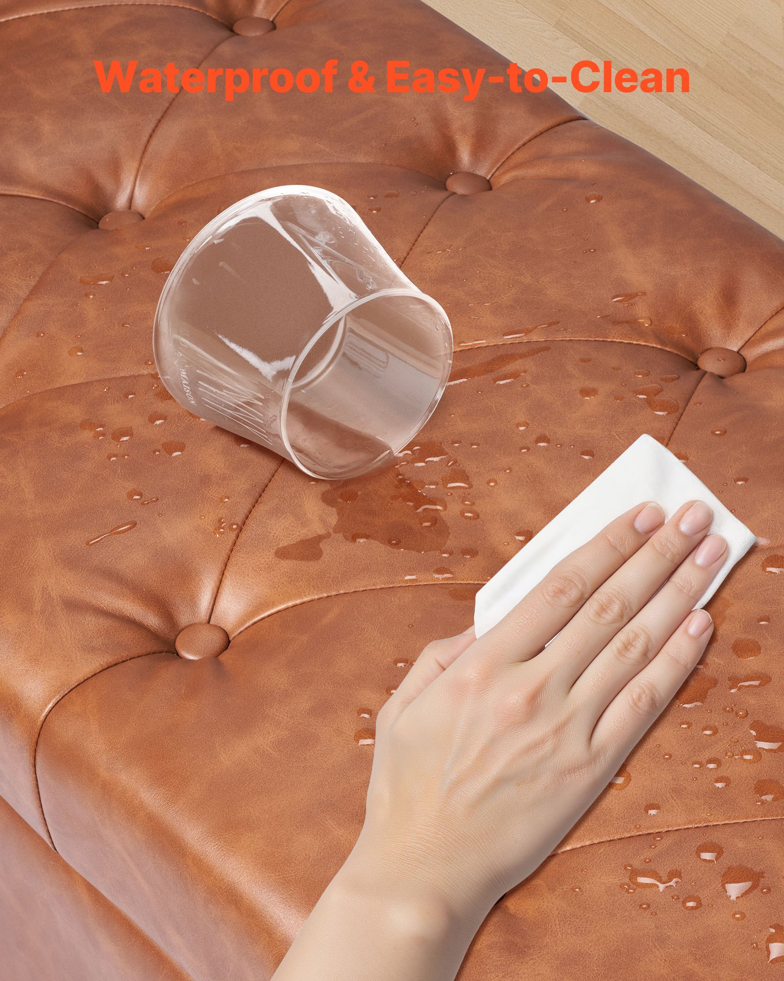 VEVOR Panca Contenitore con Bottoni Trapuntati, Panca in Similpelle con Braccioli Arrotolati e Gambe in Legno Massello, Panche per Ingresso, Panche Imbottita per Soggiorno e Sala da Pranzo, Marrone