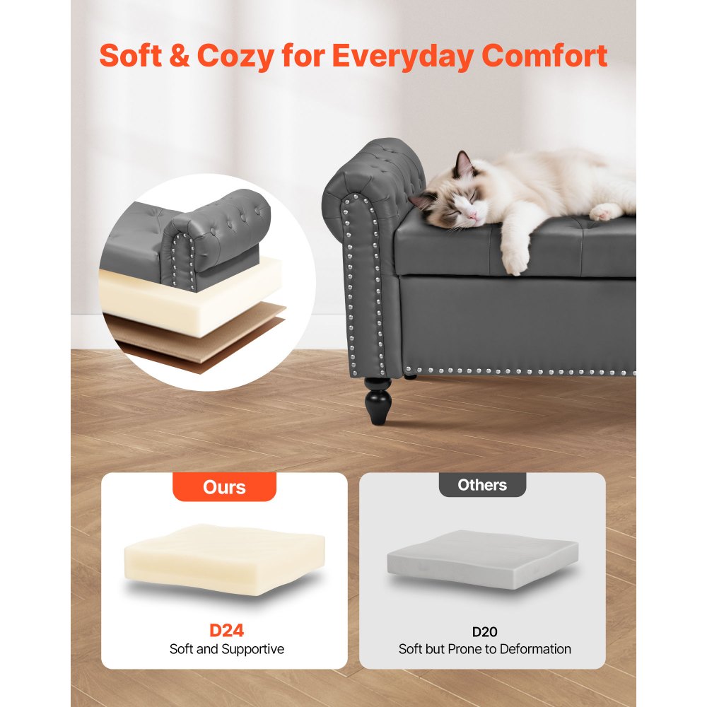 VEVOR Panca Contenitore con Bottoni Trapuntati, Panca in Similpelle con Braccioli Arrotolati e Gambe in Legno Massello, Panche per Ingresso, Panche Imbottita per Soggiorno e Sala da Pranzo, Grigio