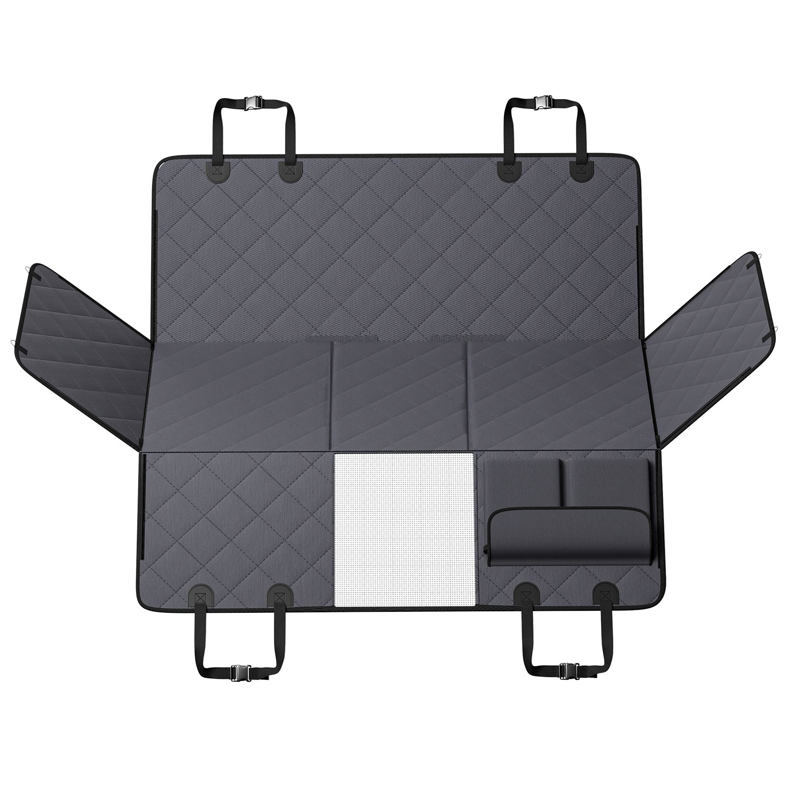 VEVOR Estensione per Sedile Posteriore per Cani, Coprisedile per Cani con Fondo Rigido Impermeabile Sedile Posteriore 1360 x 615 mm, 181,4 kg, con Finestra a Rete e Tasca Portaoggetti per Auto, SUV