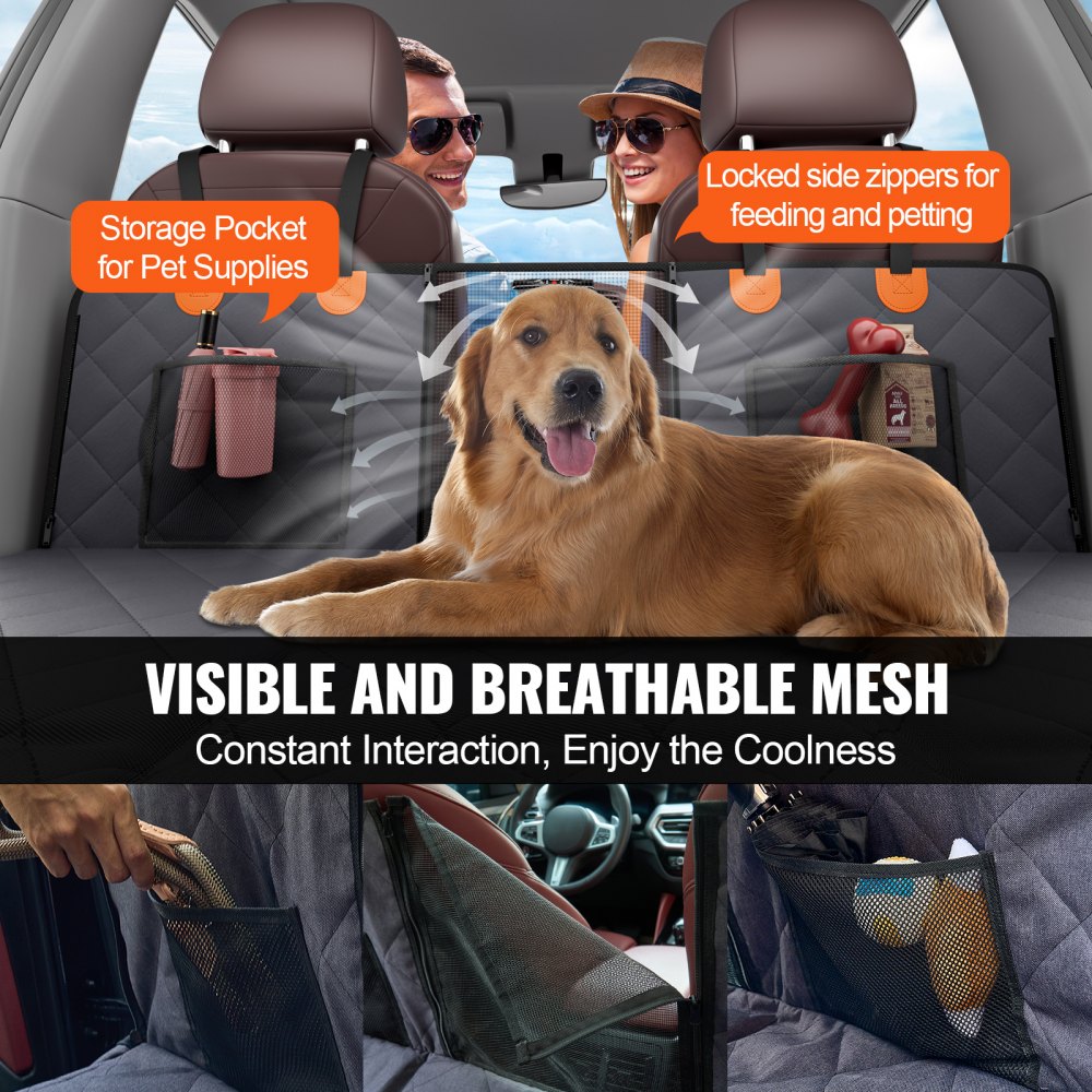 VEVOR Backseat Extender, Car Seat Cover for Dogs as a Backseat Bed with Mesh Window and Storage Pocket, Supports 180 kg, Dog Hammock for Cars, Dog Car Bed 145 x 77 cm, for Trucks