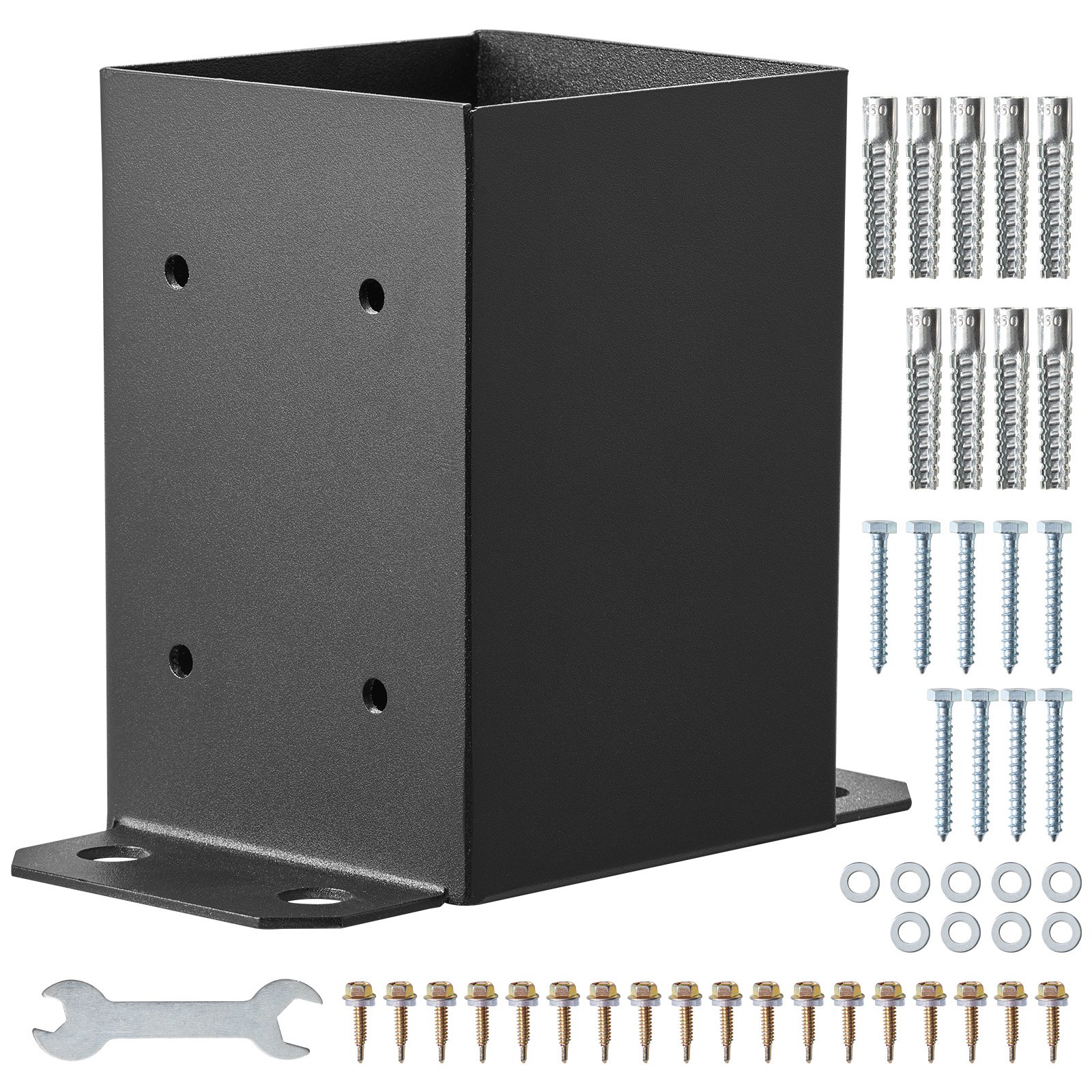 VEVOR Confezione di Supporti 2 Pezzi per Pali in Legno 102 x 102 mm, Kit Base per Pali Interni 91 x 91 mm in Acciaio a Carbonio per Ancoraggio Pali in Legno Ringhiere, Corrimano di Terrazze, Portici