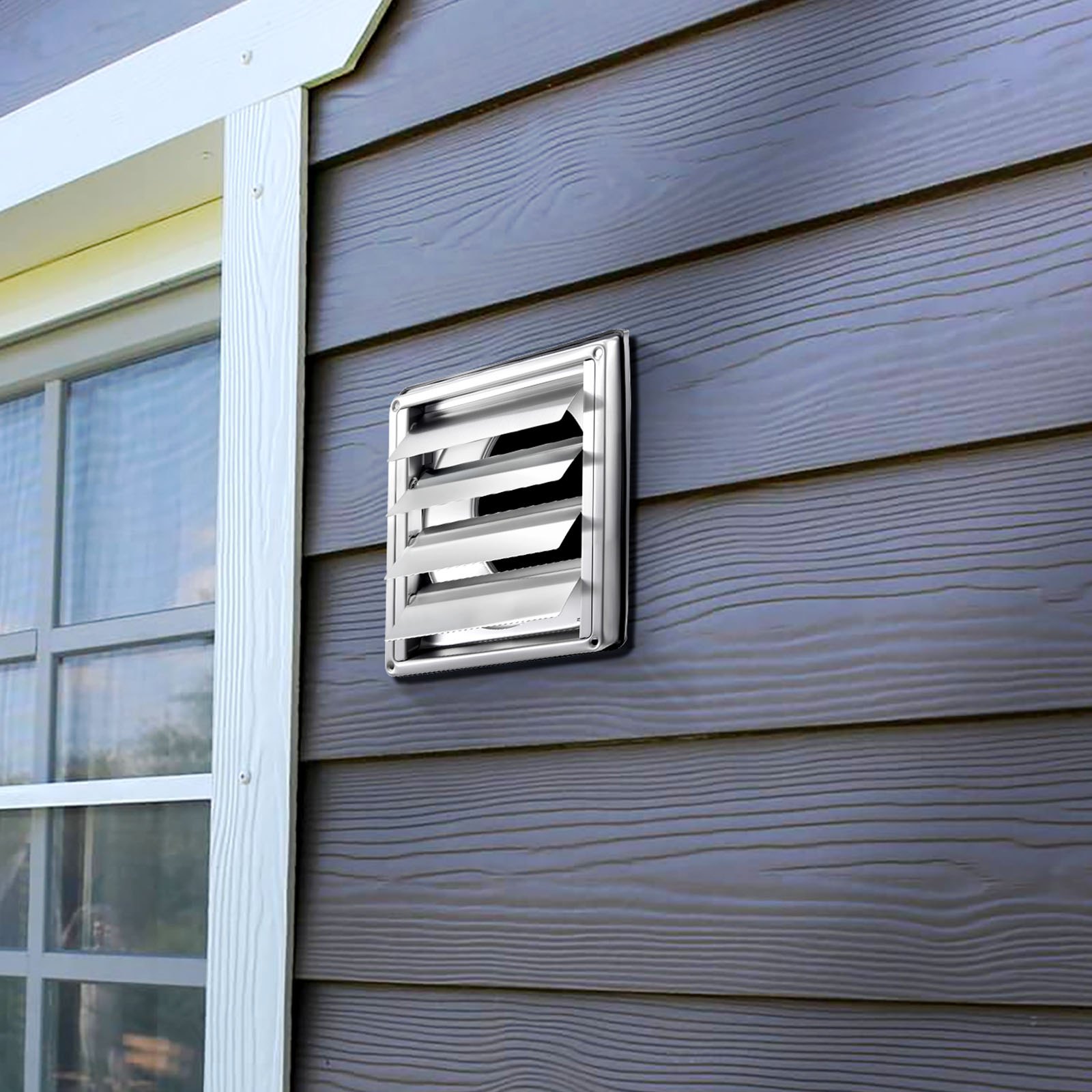 VEVOR Copertura per Presa d'Aria a Parete 145 mm, Copertura Quadrata con Persiana per Presa d'Aria CA, in Acciaio Inox e con Guarnizione in Gomma Antirumore, per Casa, Bagno, 1 Pezzo, Argento