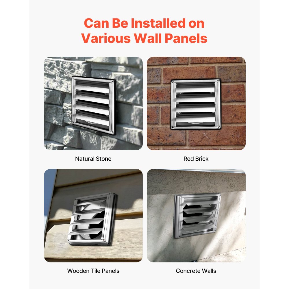 VEVOR Copertura per Presa d'Aria a Parete 97 mm, Copertura Quadrata con Persiana per Presa d'Aria CA, in Acciaio Inox e con Guarnizione in Gomma Antirumore, per Casa, Bagno, 1 Pezzo, Argento