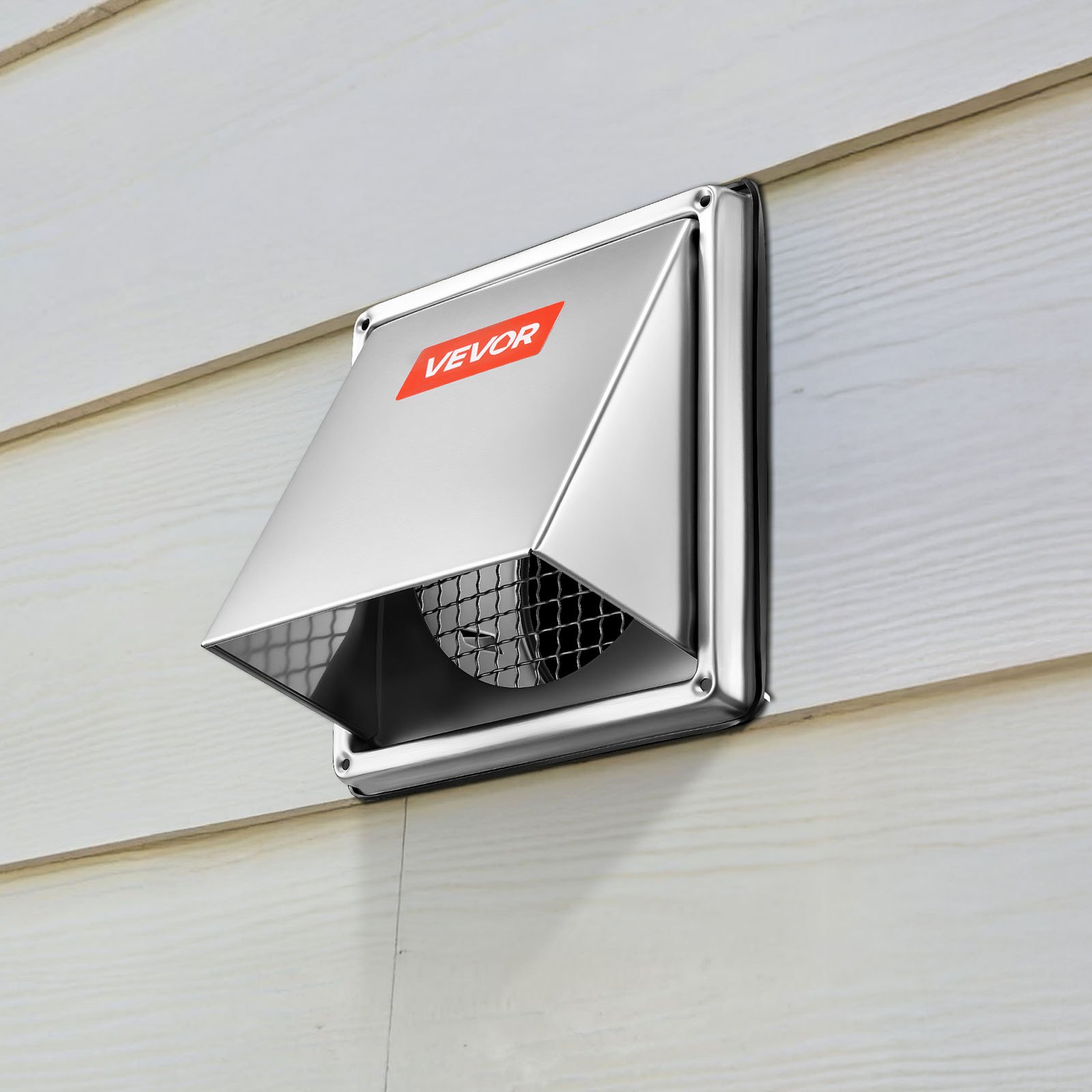 VEVOR Copertura per Presa d'Aria Esterna da 97 mm, Copertura Quadrata per Cappa di Ventilazione in Acciaio Inox, con Schermo di Protezione Integrato, per Casa, Bagno, Garage, 1 Pezzo, Argento