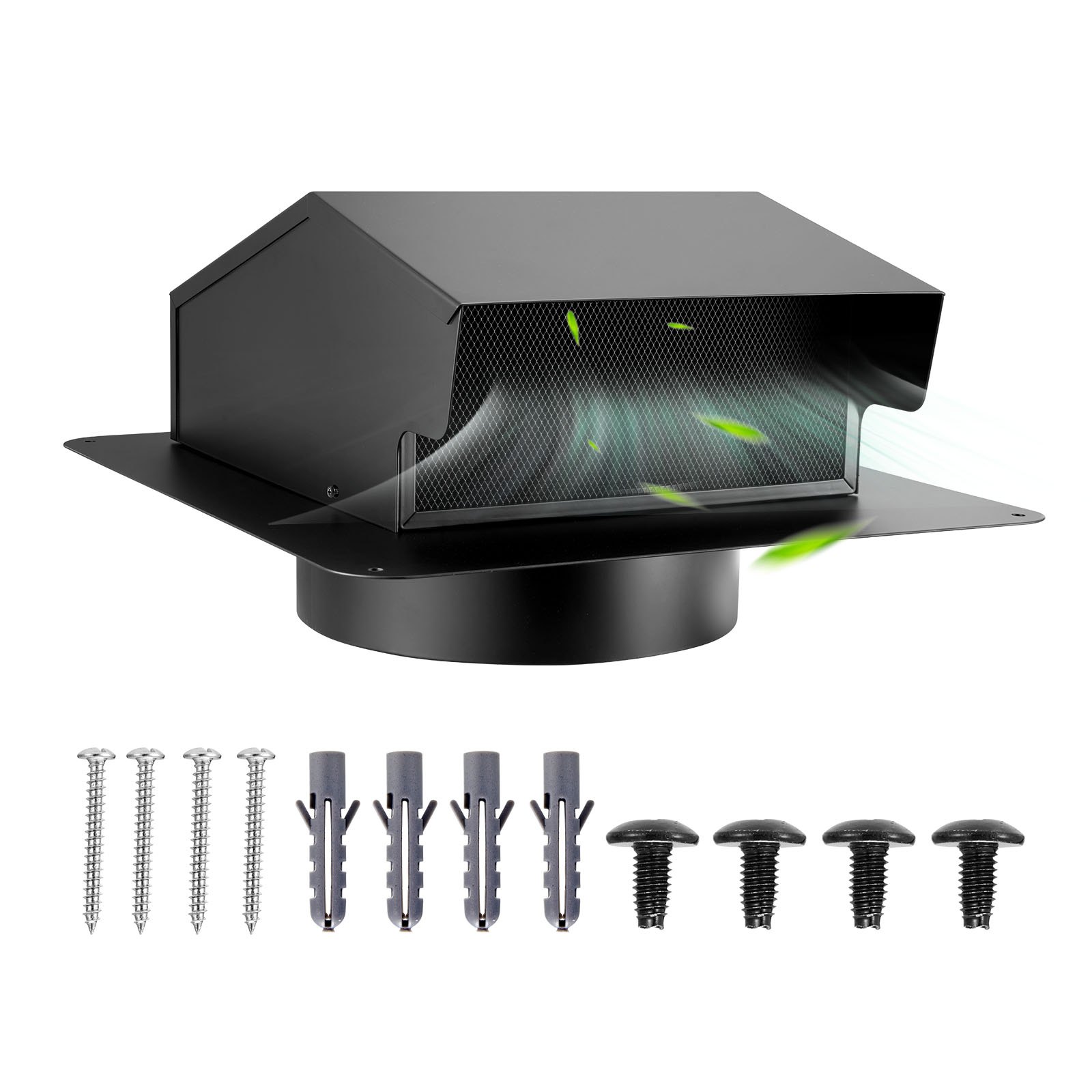 VEVOR 198 mm Hooded Wall Vent Cover, Square AC Vent Gable Cover, Premium SPCC Steel & with Built-in a Protection Screen, for Roofs,Walls,Outside Duct Exhaust Outlets (1 Pack, Black)