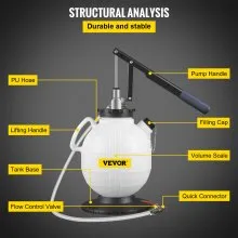 VEVOR Pompa del fluido di trasmissione Riempimento manuale Sistema di riempimento ATF Drenaggio olio e fluido 7,5 L Drenaggio del fluido del cambio automatico con 15 adattatori comuni