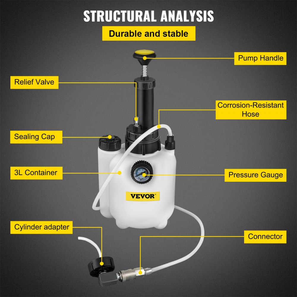 VEVOR Kit Drenaggio Liquido dei Freni per Automobile Capienza da 3L, Drenaggio del Liquido Kit di Sostituzione dell'Olio Materiale ABS Bottiglia di Olio Usato 1L Alta Compatibilità delle Automobili