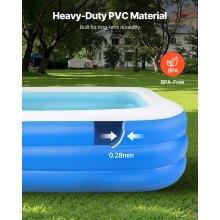 VEVOR Piscina Rettangolare da Esterno Gonfiabile per Famiglie 3 x 1,7 x 0,5 m, con Toppe di Riparazione, Piscina Gonfiabile in PVC di Grandi Dimensioni, Feste Estive in Acqua, Giardino