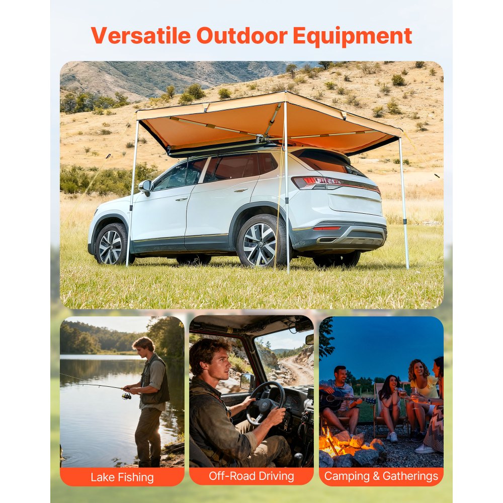 VEVOR Tenda Veranda per Auto Furgoni da Campeggio da 270 Gradi con Borsa per il Trasporto, Tendalino Lato Conducente da 3,2 x 1,6 m, per Auto Impermeabile UV50+, per Tutte le Stagioni, per SUV