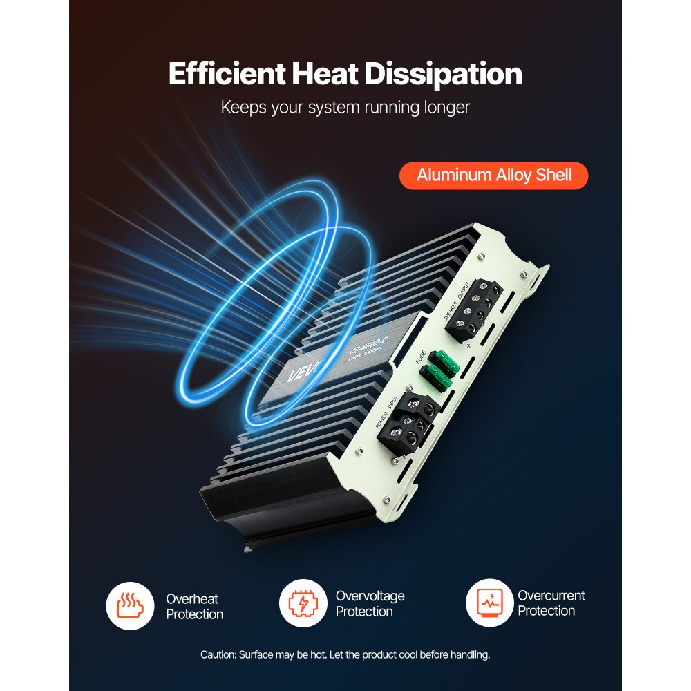 VEVOR Amplificatore Monoblocco per Auto Classe D con Controllo Remoto del Livello del Subwoofer 800 W, Filtro Passa-Basso, Potenziamento dei Bassi, Spostamento di Fase, Controllo del Volume