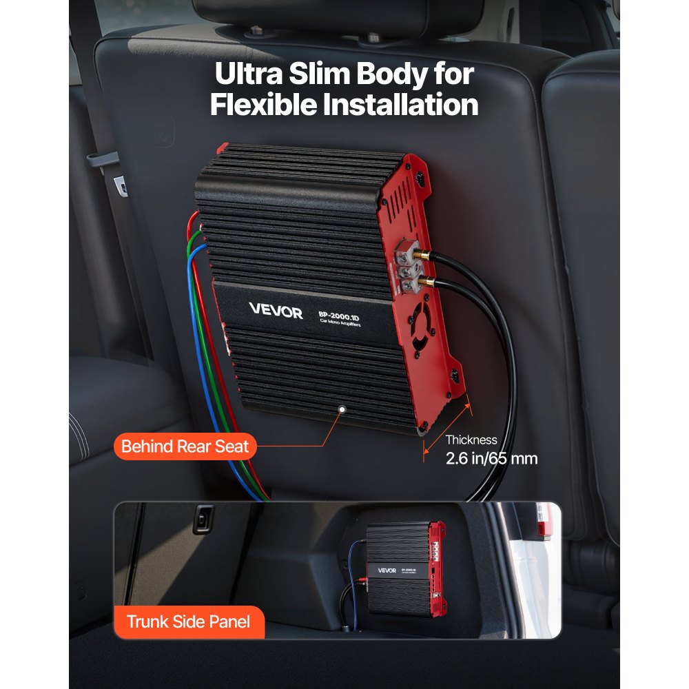 VEVOR Amplificatore Monoblocco per Auto Classe D con Controllo Remoto del Livello del Subwoofer 2000 W, Filtro Passa-Basso, Potenziamento dei Bassi, Spostamento di Fase, Controllo del Volume