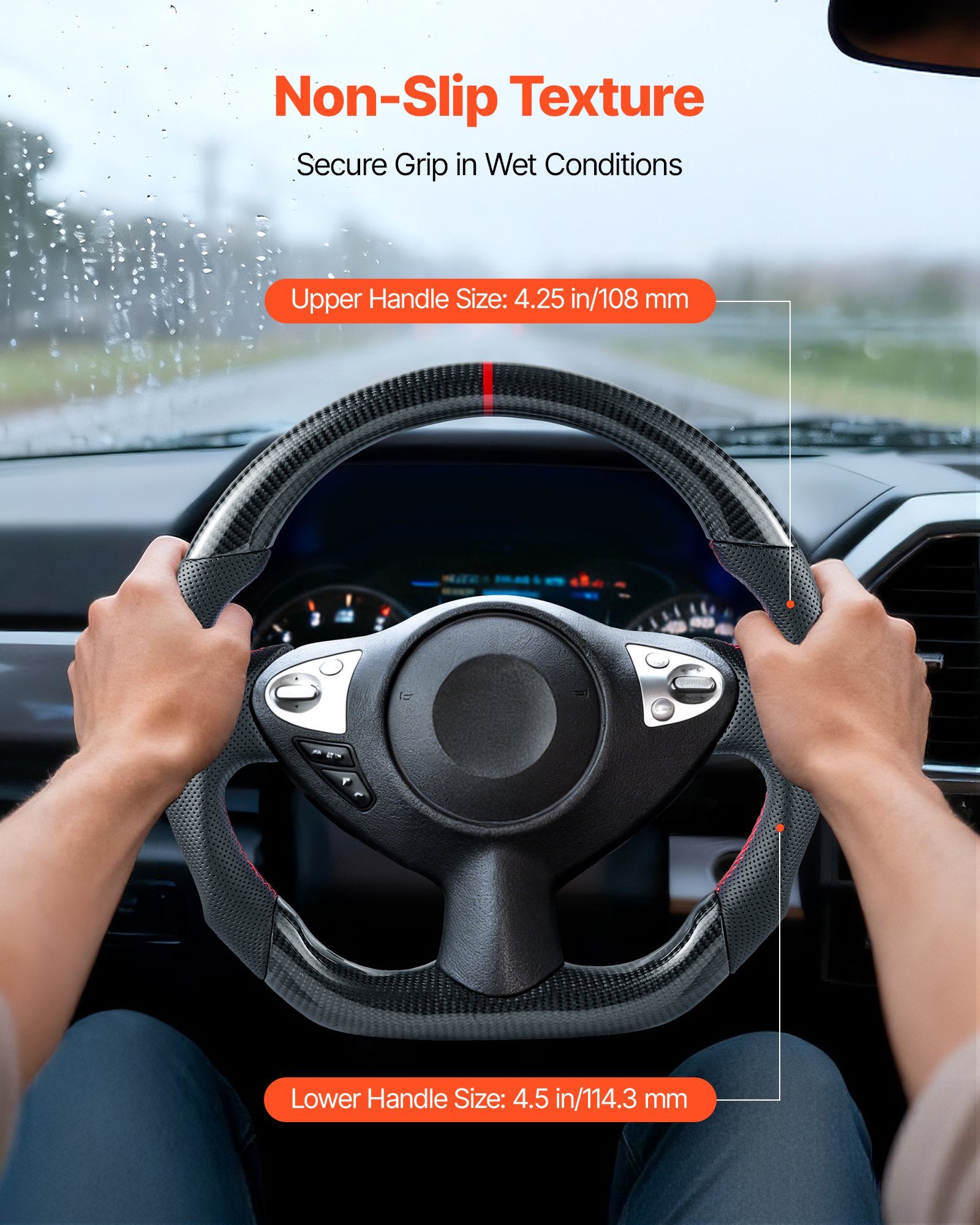 VEVOR Volante per Nissan 370Z 2008-2020, Volante in Fibra di Carbonio a Forma di D con Fondo Piatto, Impugnatura in Pelle con Trama Antiscivolo e Cuciture Precise, Accessori di Ricambio