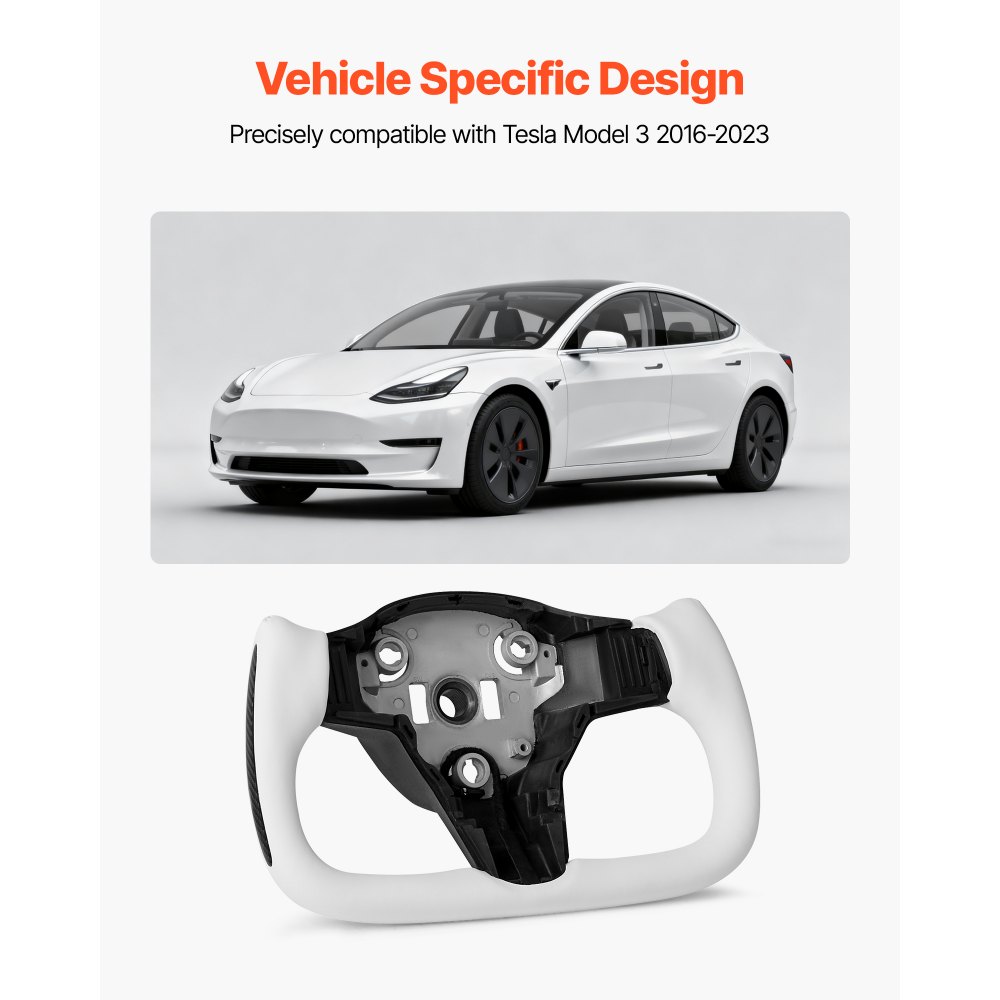 VEVOR Volante per Tesla Model 3 2016-2023, Volante in Fibra di Carbonio a Forma di D con Fondo Piatto e Funzione di Riscaldamento, Impugnatura in Pelle con Trama Antiscivolo, Accessori di Ricambio