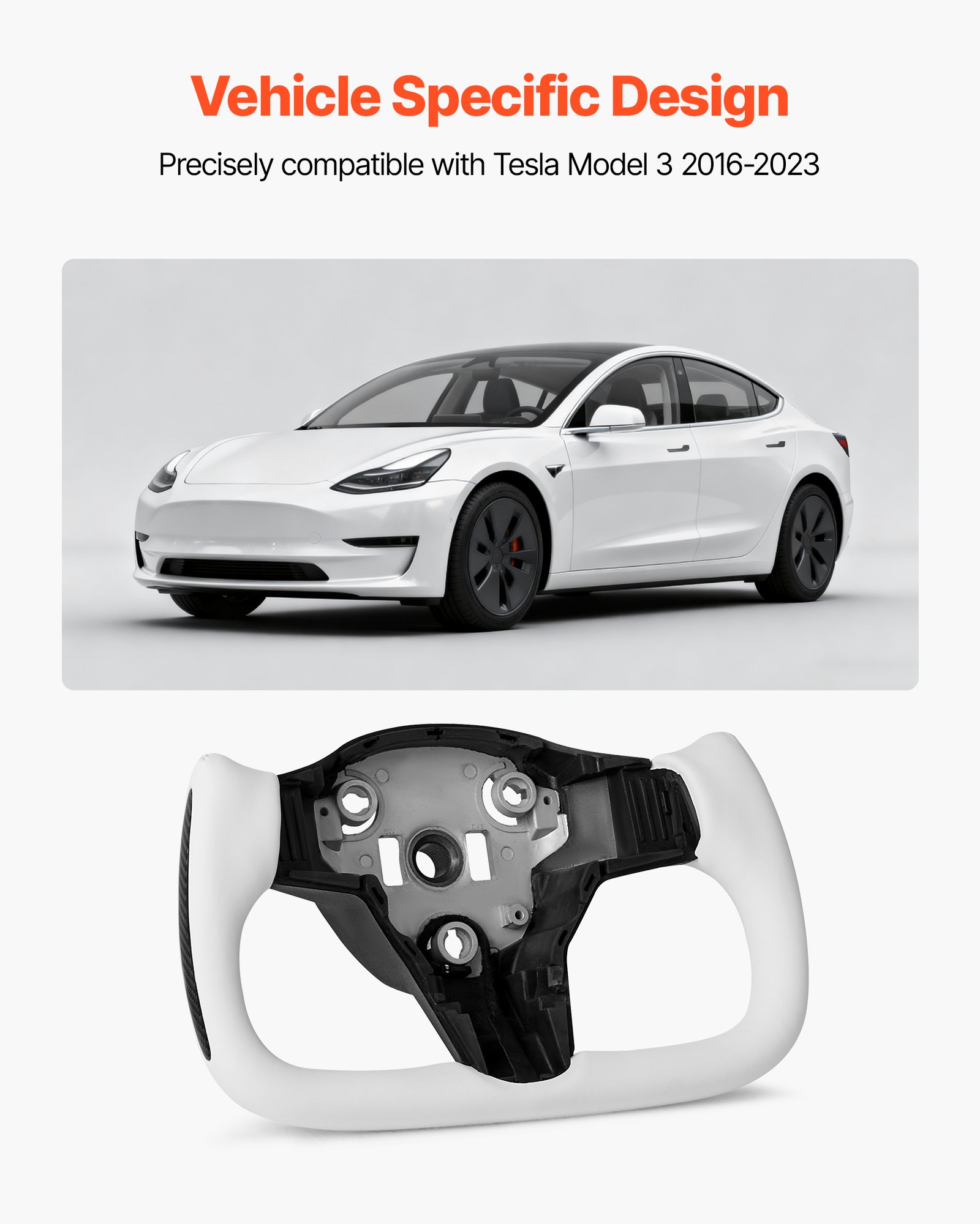 VEVOR Volante per Tesla Model 3 2016-2023, Volante in Fibra di Carbonio a Forma di D con Fondo Piatto e Funzione di Riscaldamento, Impugnatura in Pelle con Trama Antiscivolo, Accessori di Ricambio