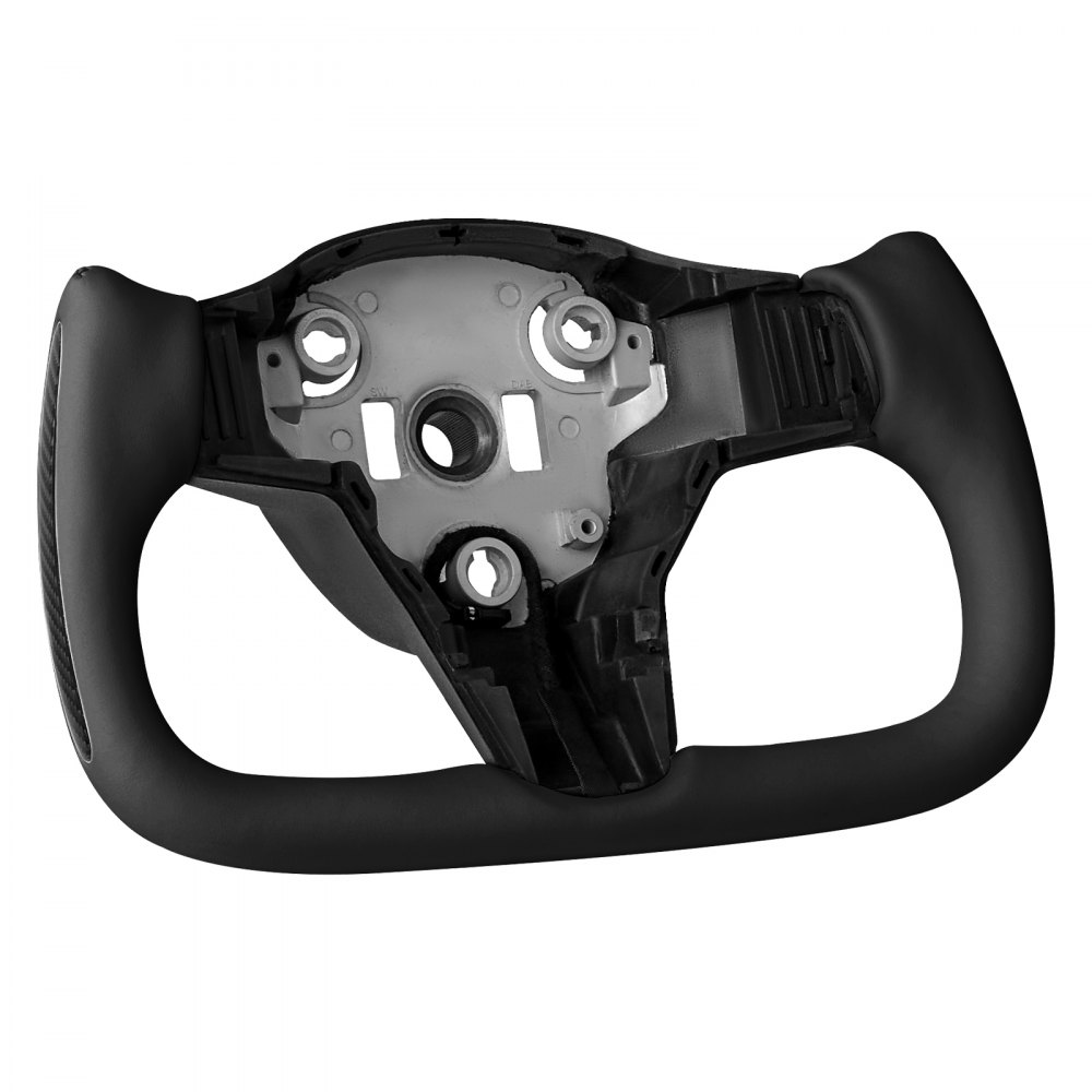 VEVOR Volante per Tesla Model 3 2016-2023, Volante in Fibra di Carbonio a Forma di D con Fondo Piatto e Funzione di Riscaldamento, Impugnatura in Pelle con Trama Antiscivolo, Accessori di Ricambio