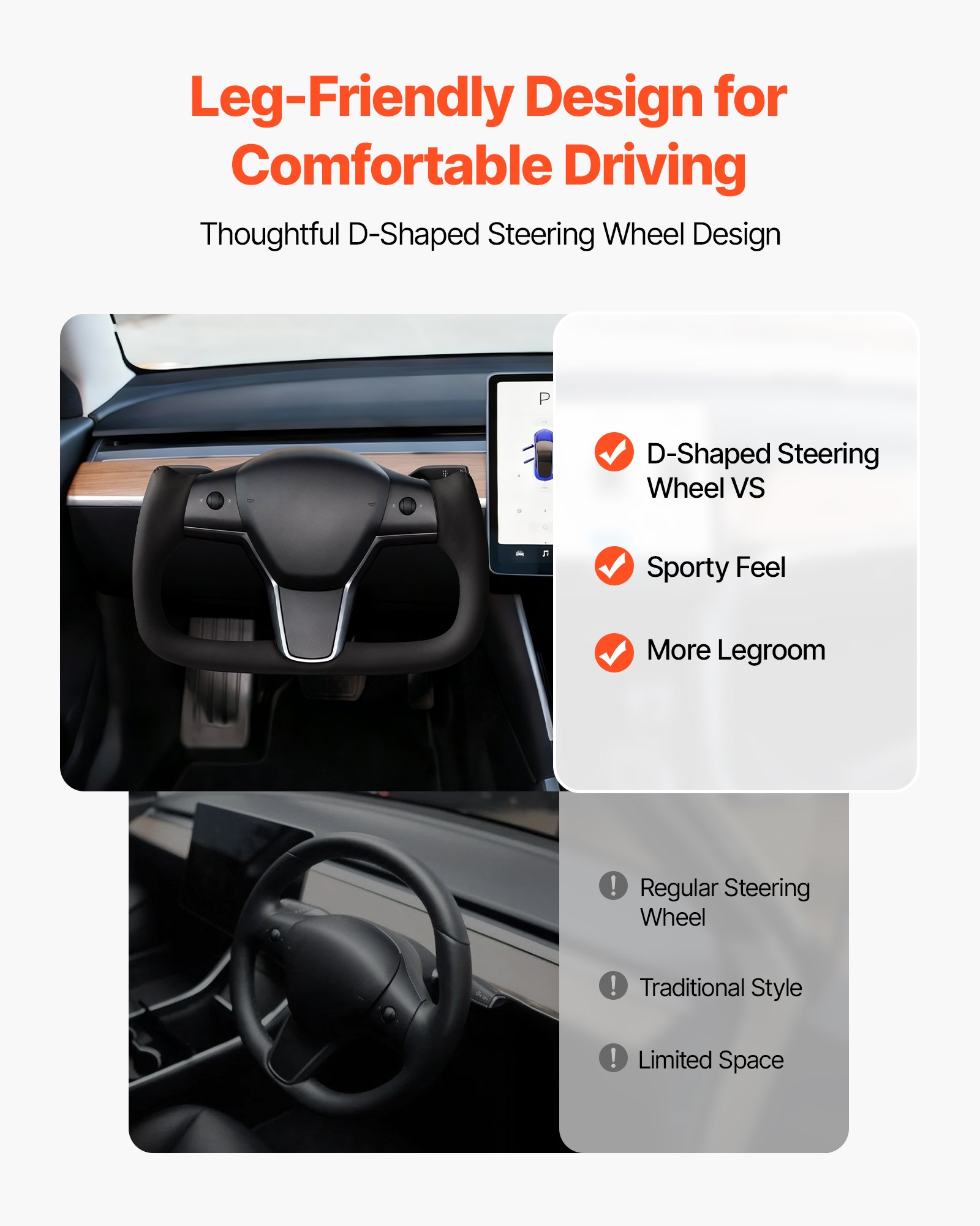 VEVOR Volante per Tesla Model 3 2016-2023, Volante in Fibra di Carbonio a Forma di D con Fondo Piatto e Funzione di Riscaldamento, Impugnatura in Pelle con Trama Antiscivolo, Accessori di Ricambio