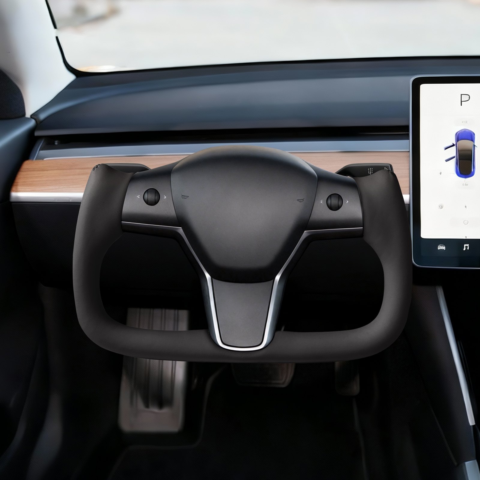 VEVOR Volante per Tesla Model 3 2016-2023, Volante in Fibra di Carbonio a Forma di D con Fondo Piatto e Funzione di Riscaldamento, Impugnatura in Pelle con Trama Antiscivolo, Accessori di Ricambio