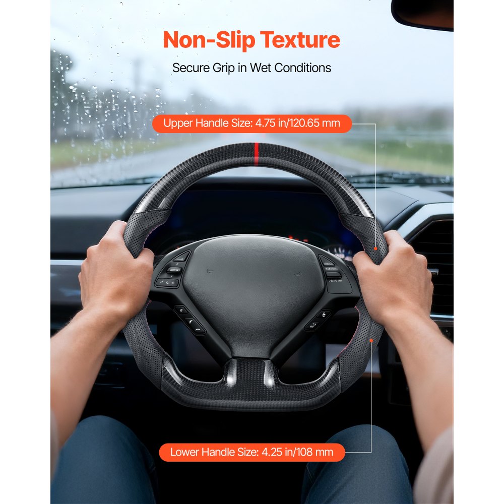 VEVOR Volante per Infiniti G37 2007-2013 Volante in Fibra di Carbonio a Forma di D con Fondo Piatto, Impugnatura in Pelle con Trama Antiscivolo e Cuciture Precise, Accessori di Ricambio per Infiniti