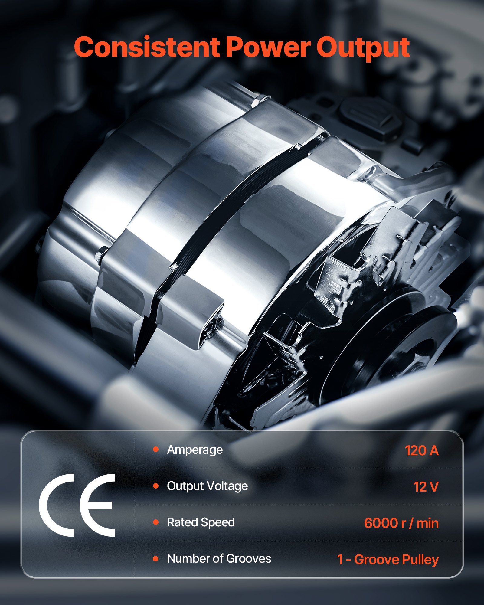 VEVOR Car Alternator 7127-SE105C, Fit for 1 Wire Self Exciting Street Rod GM 305 350 BBC SBC, 1973-1974 Apollo 4.1L, 1982 Century 2.5L, Automotive Replacement Alternator 1-2400-11DR-2, 7127-SECN-100A