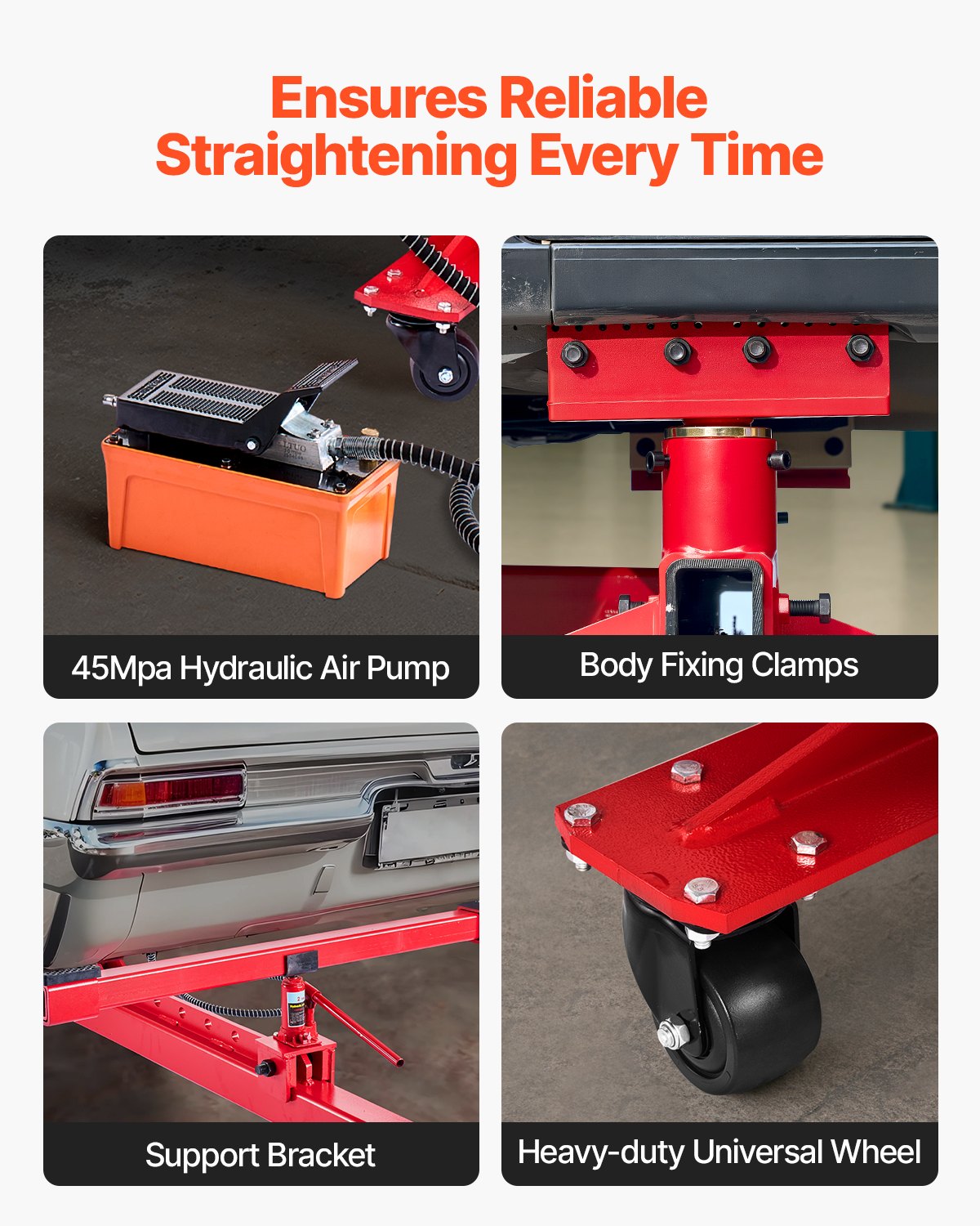 VEVOR body frame puller and straightening machine, 6 t tension body repair equipment with 3 t airbag jack and 45 MPa hydraulic foot pump, incl. 16 straightening tools, for car workshops